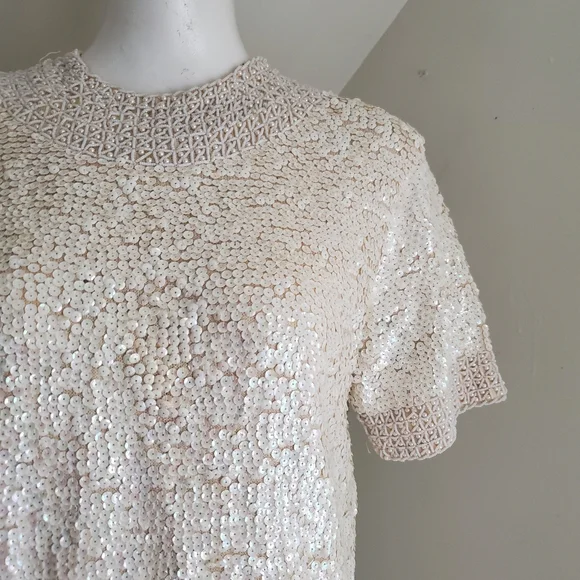 Vintage Short Sleeve Wool Beaded Sequin Top - Picture 3 of 8